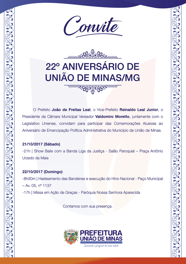 CONVITE ANIVERSÁRIO DA CIDADE 22 ANOS