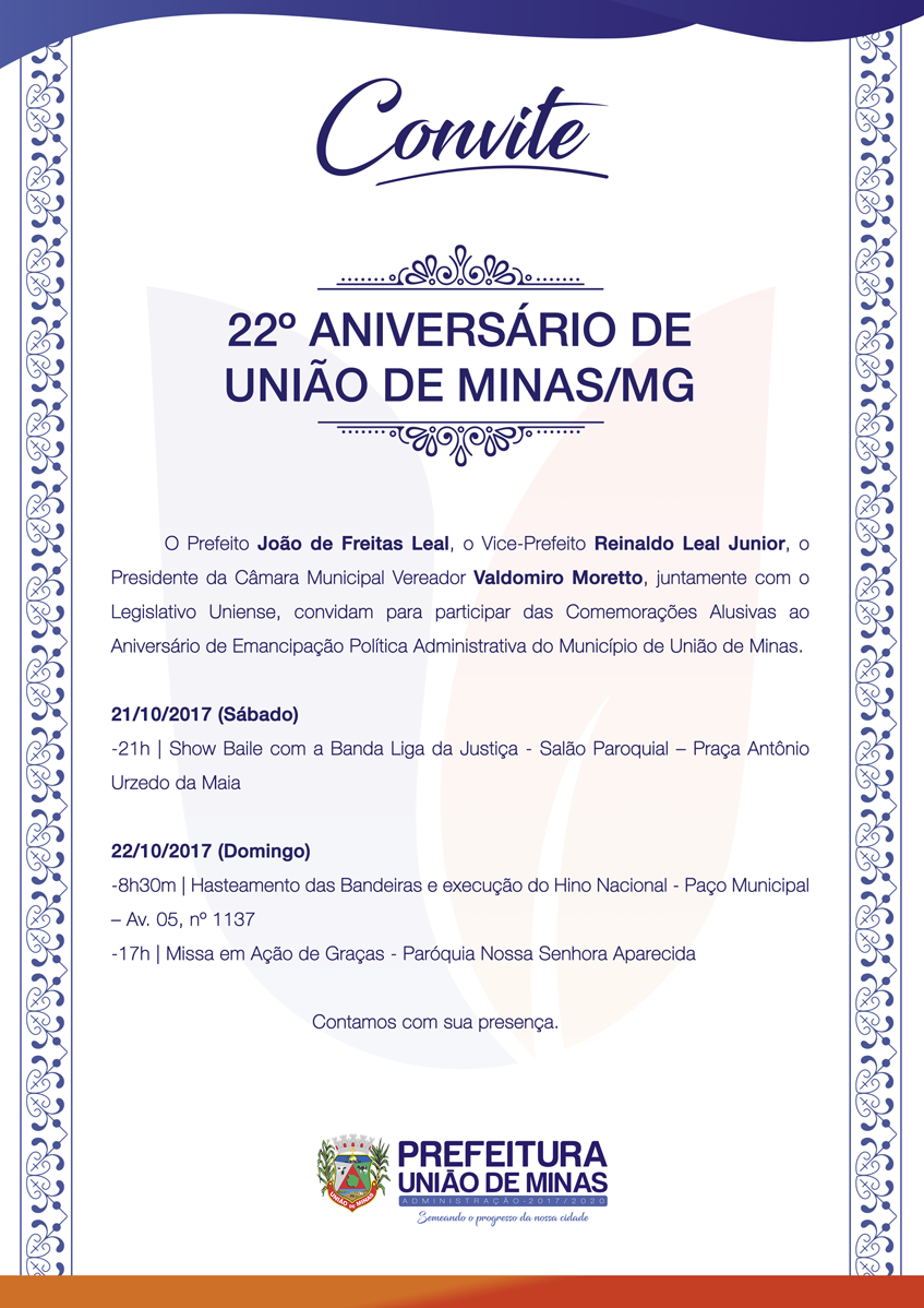 CONVITE ANIVERSÁRIO DA CIDADE 22 ANOS