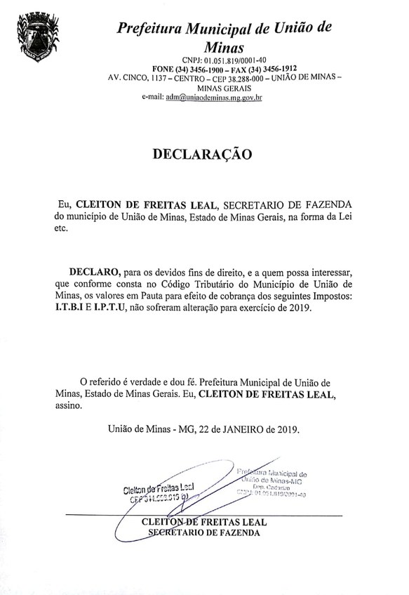 DECLARAÇÃO ITBI E IPTU